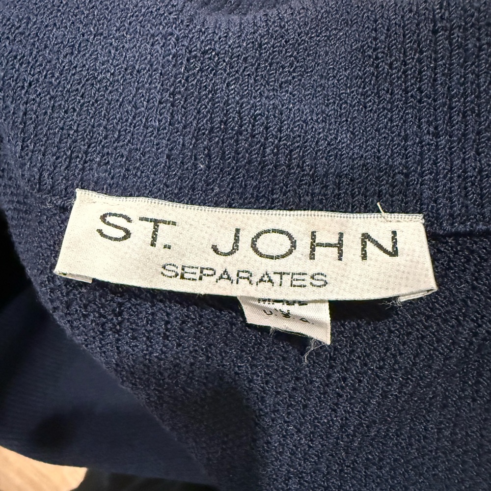 St. John Separates Navy Santana Knit Jacket Gold Logo Buttons Size L - Picture 6 of 12